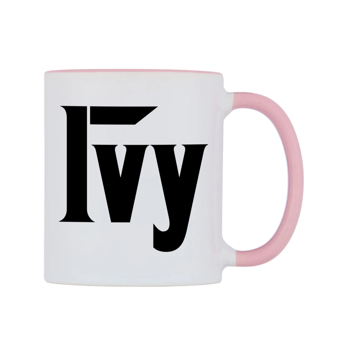 Ivy - Godfather Themed Mug — white 11oz gloss mug with a pink inside and handle, left side, on a white background