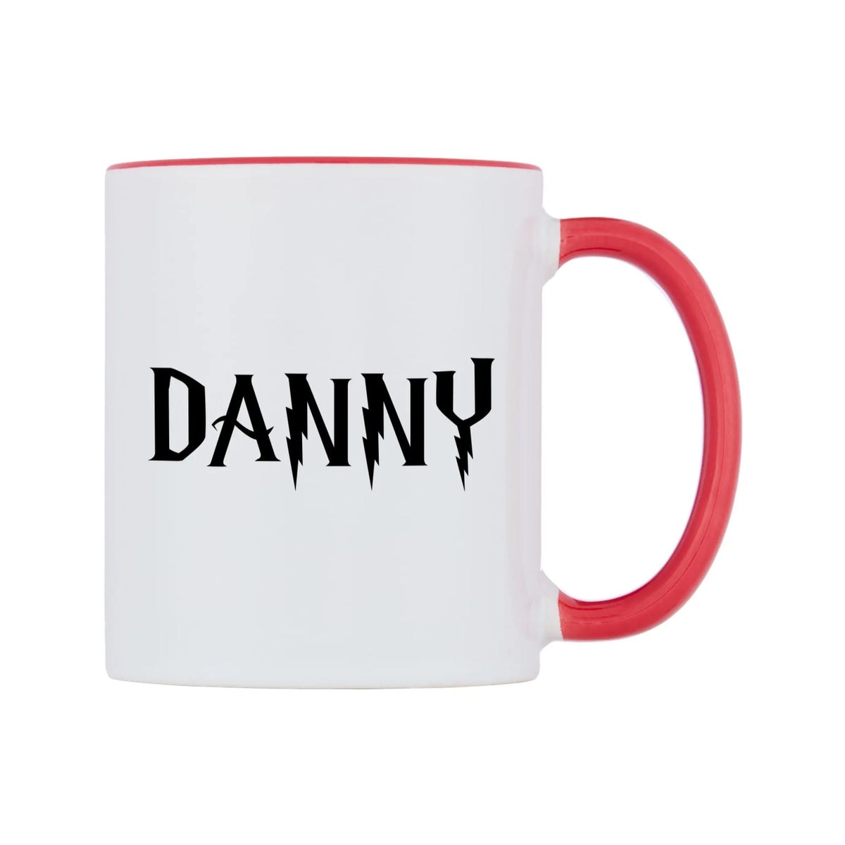 Danny - Wizard Themed Mug — white 11oz gloss mug with a red inside and handle, left side, on a white background