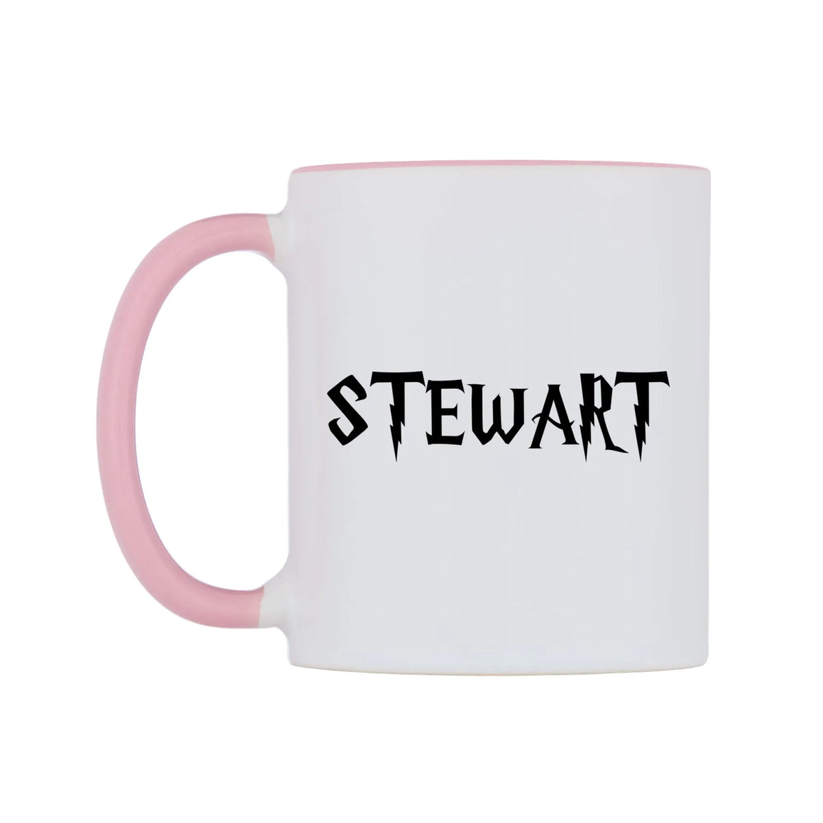 Stewart - Wizard Themed Mug — white 11oz gloss mug with a pink inside and handle, right side, on a white background