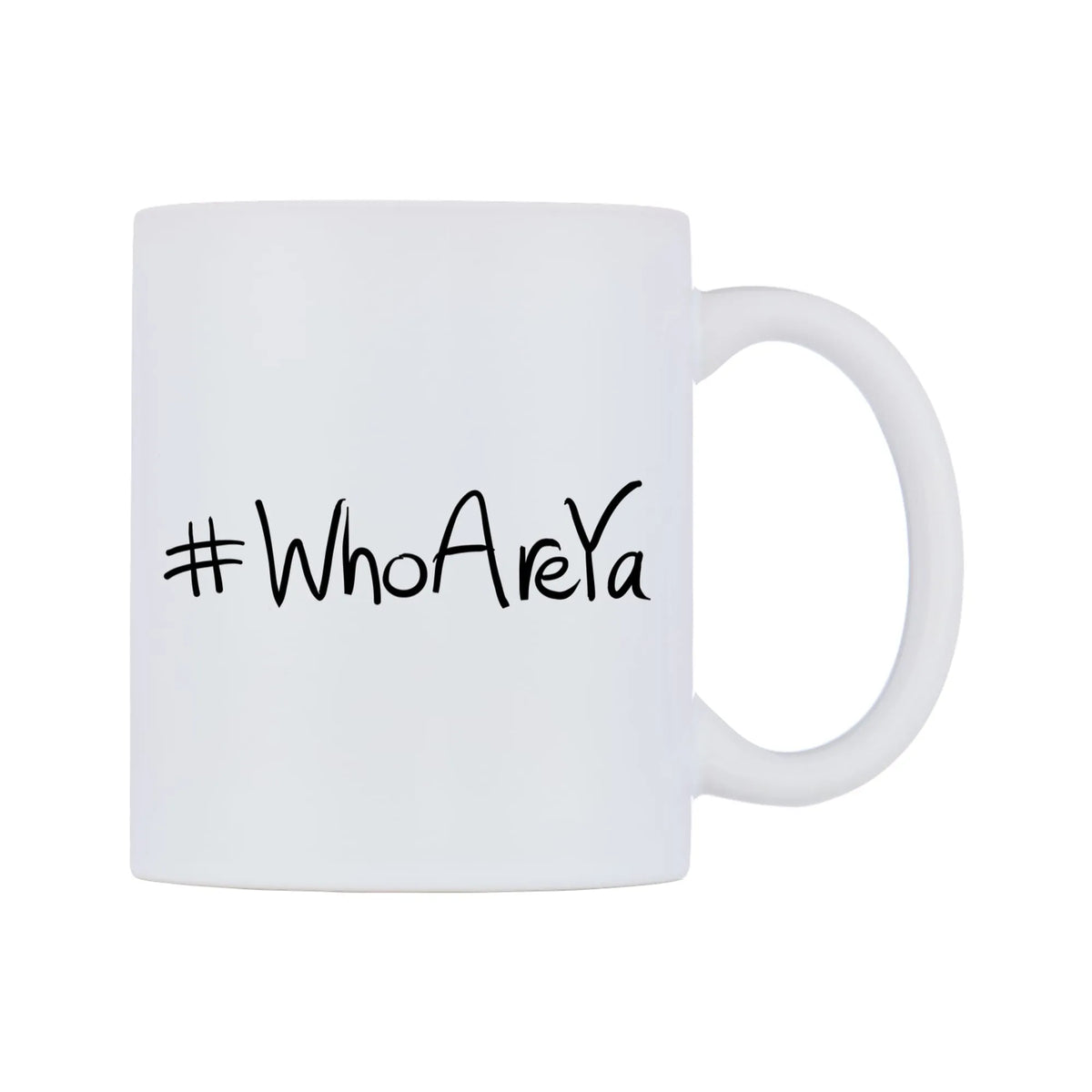 WhoAreYa Mug — mug, left side, on a white background