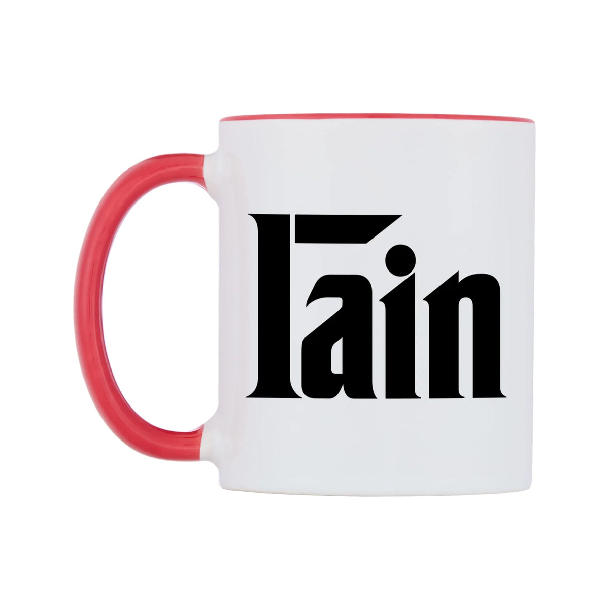Iain - Godfather Themed Mug — white 11oz gloss mug with a red inside and handle, right side, on a white background