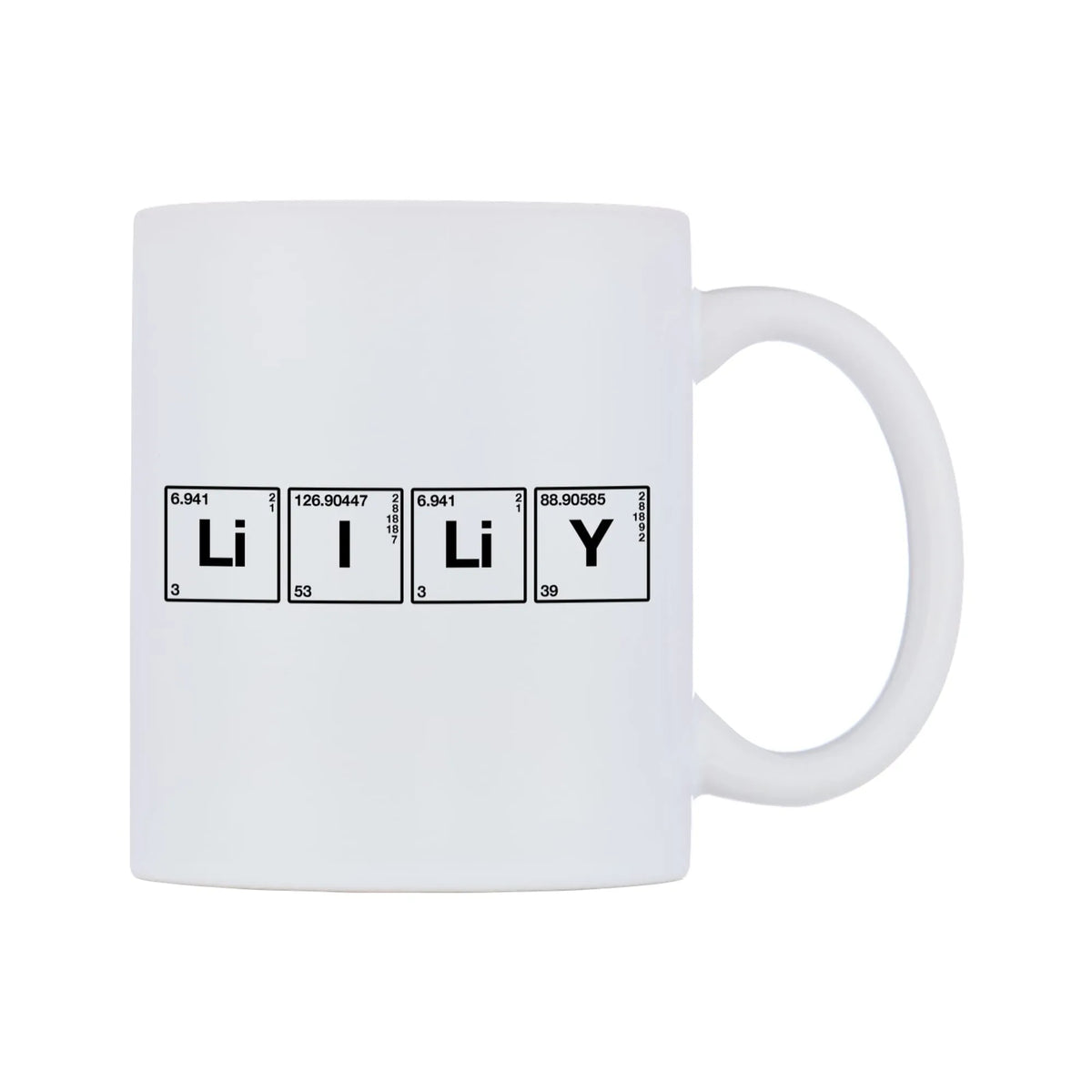 Lily - Chemistry Themed Mug — mug, left side, on a white background