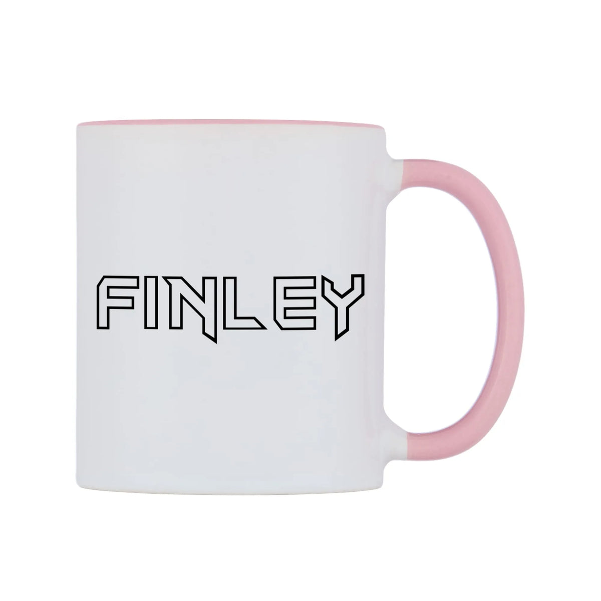Finley - Iron Maiden Themed Mug — white 11oz gloss mug with a pink inside and handle, left side, on a white background