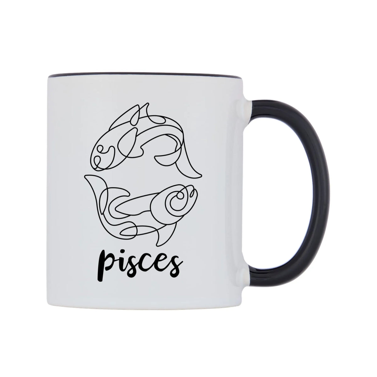Zodiac Sign Pisces Mug — white 11oz gloss mug with a black inside and handle, left side, on a white background