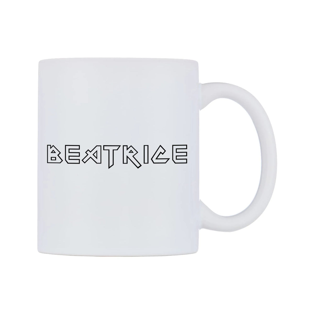 Beatrice - Iron Maiden Themed Mug — white 11oz gloss mug, left side, on a white background