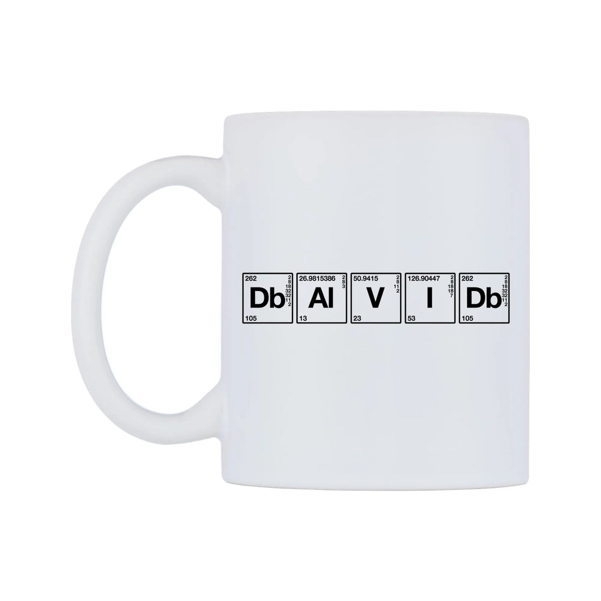 David - Chemistry Themed Mug — mug, right side, on a white background