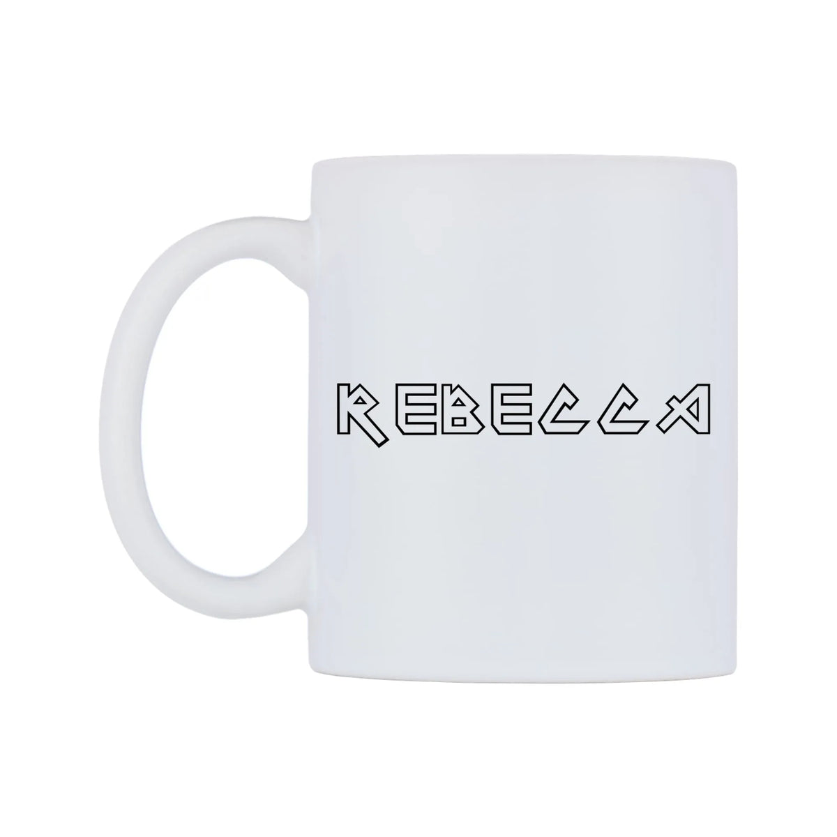 Rebecca - Iron Maiden Themed Mug — white 11oz gloss mug, right side, on a white background