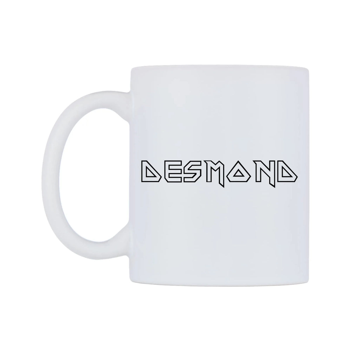 Desmond - Iron Maiden Themed Mug — white 11oz gloss mug, right side, on a white background