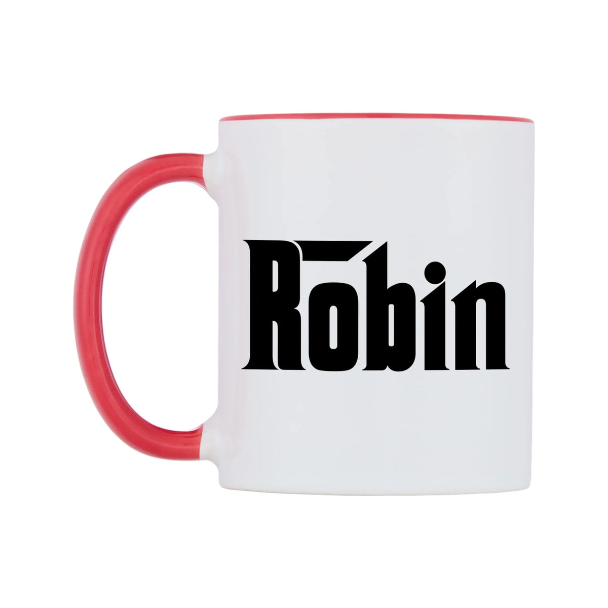 Robin - Godfather Themed Mug — white 11oz gloss mug with a red inside and handle, right side, on a white background