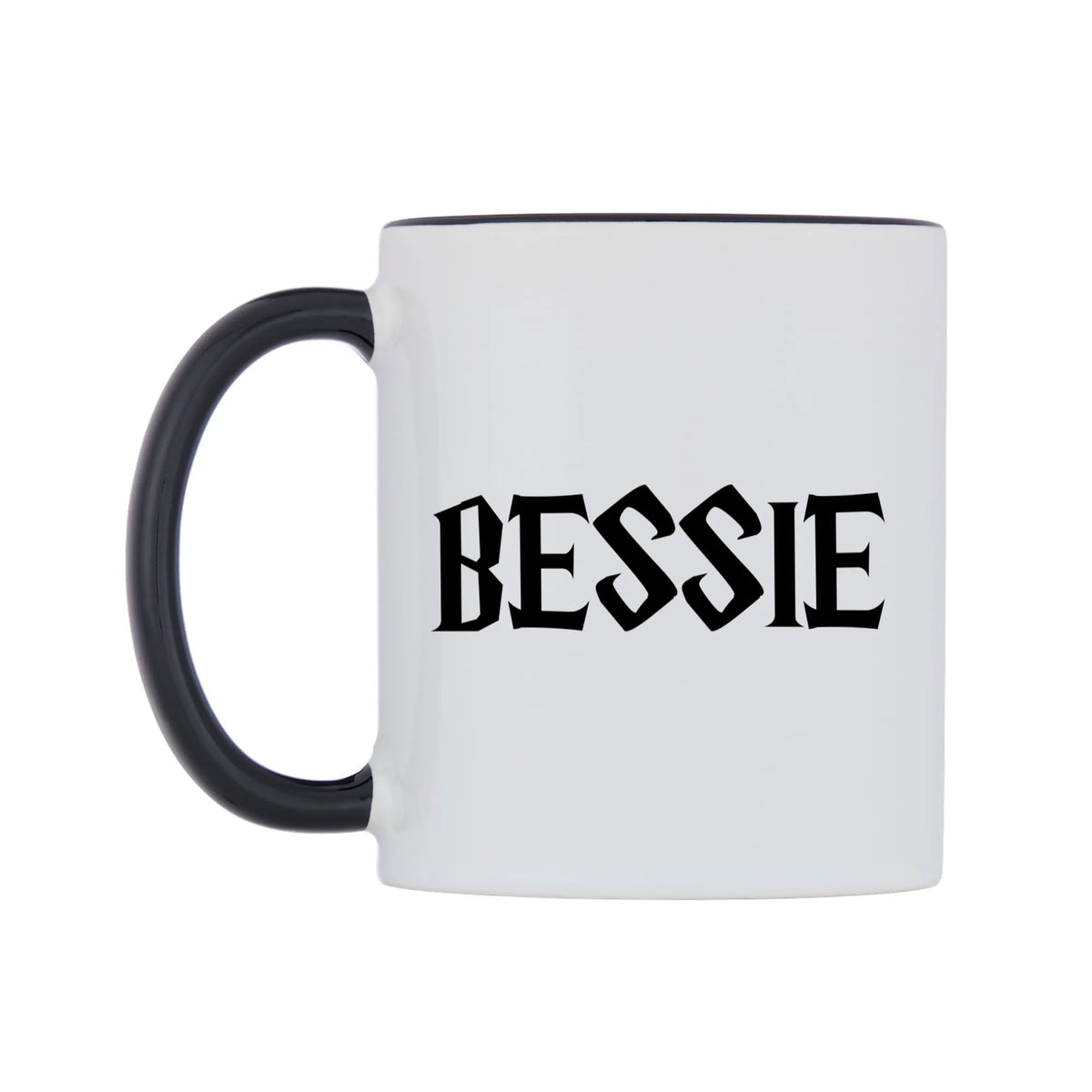 Bessie - Wizard Themed Mug — white 11oz gloss mug with a black inside and handle, right side, on a white background