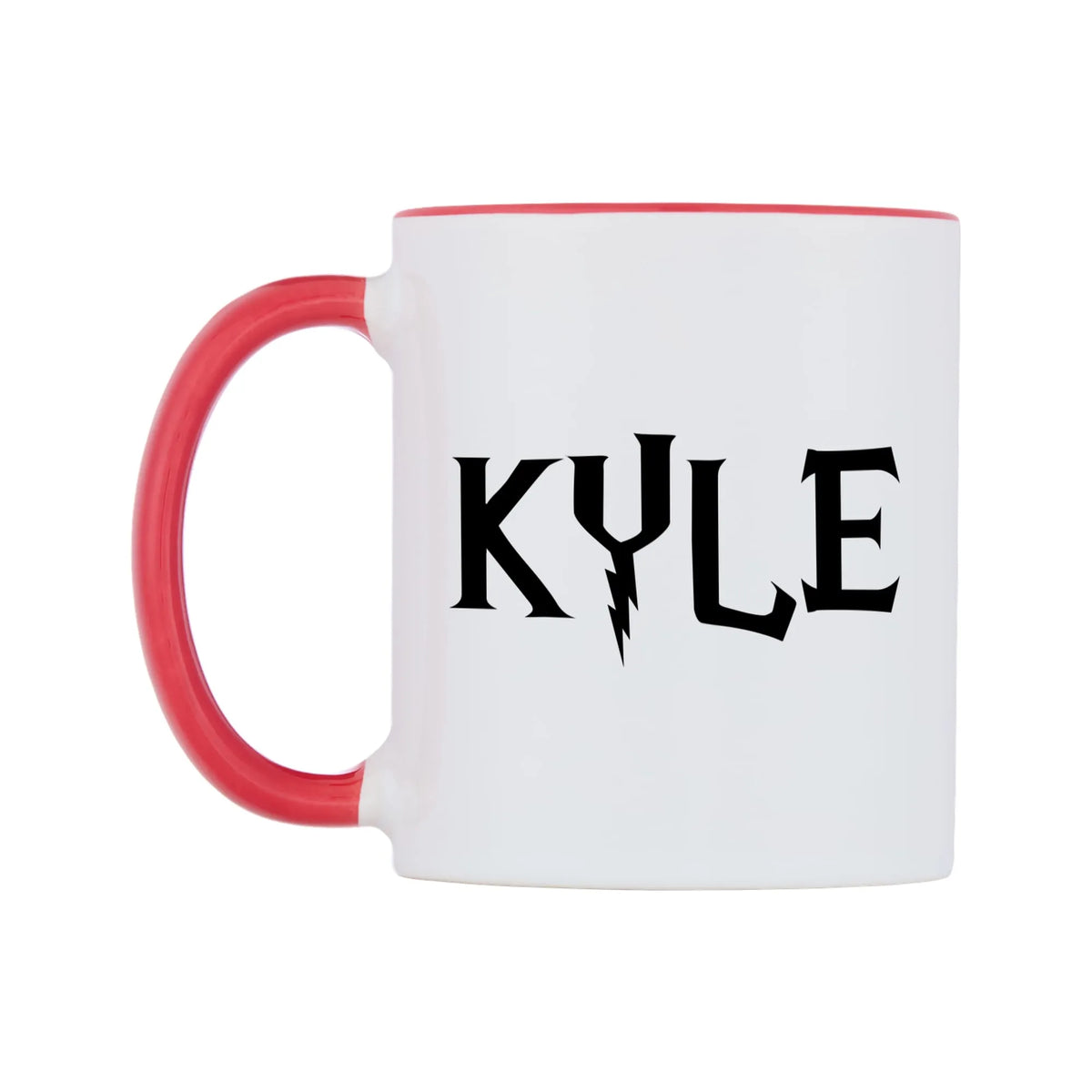 Kyle - Wizard Themed Mug — white 11oz gloss mug with a red inside and handle, right side, on a white background