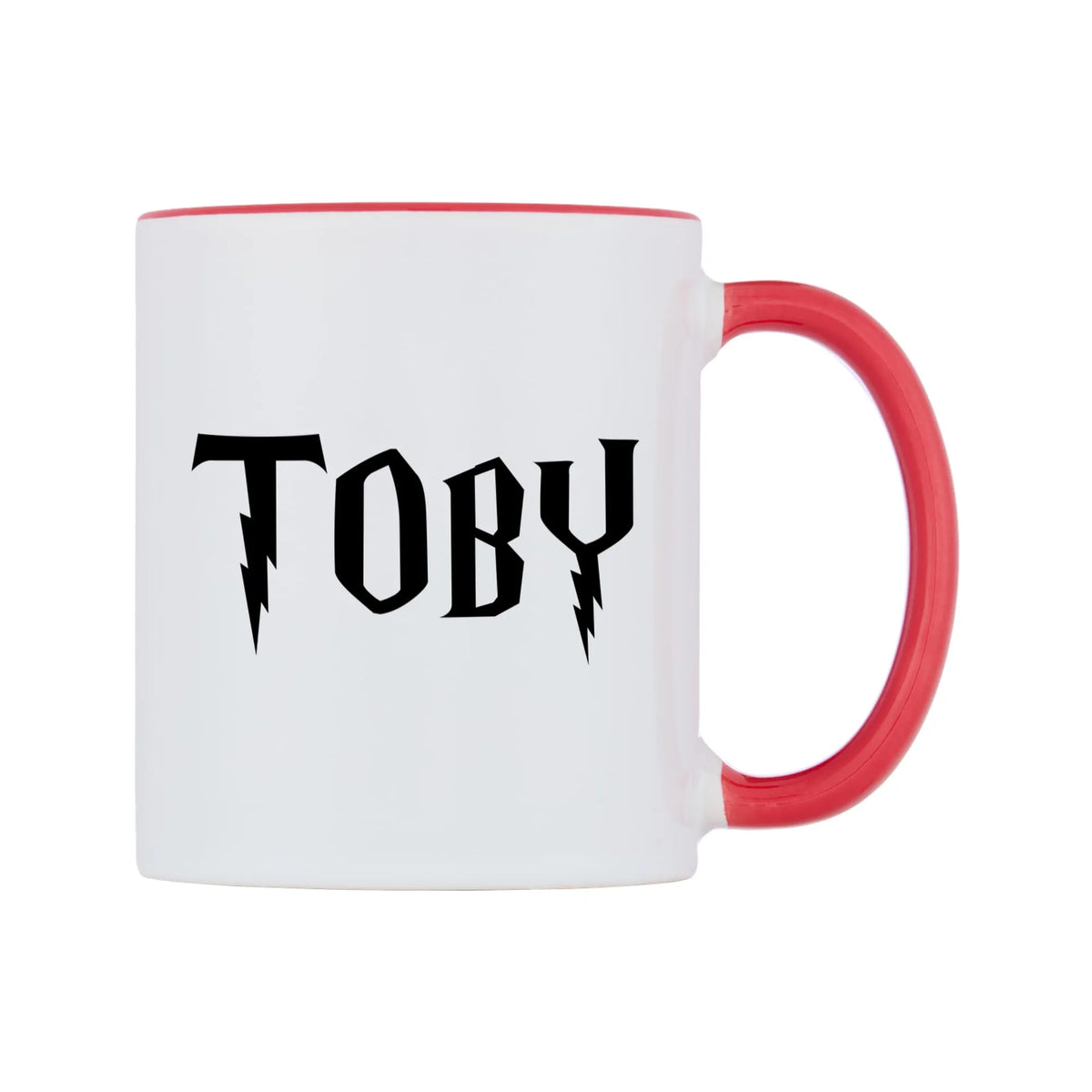 Toby - Wizard Themed Mug — white 11oz gloss mug with a red inside and handle, left side, on a white background