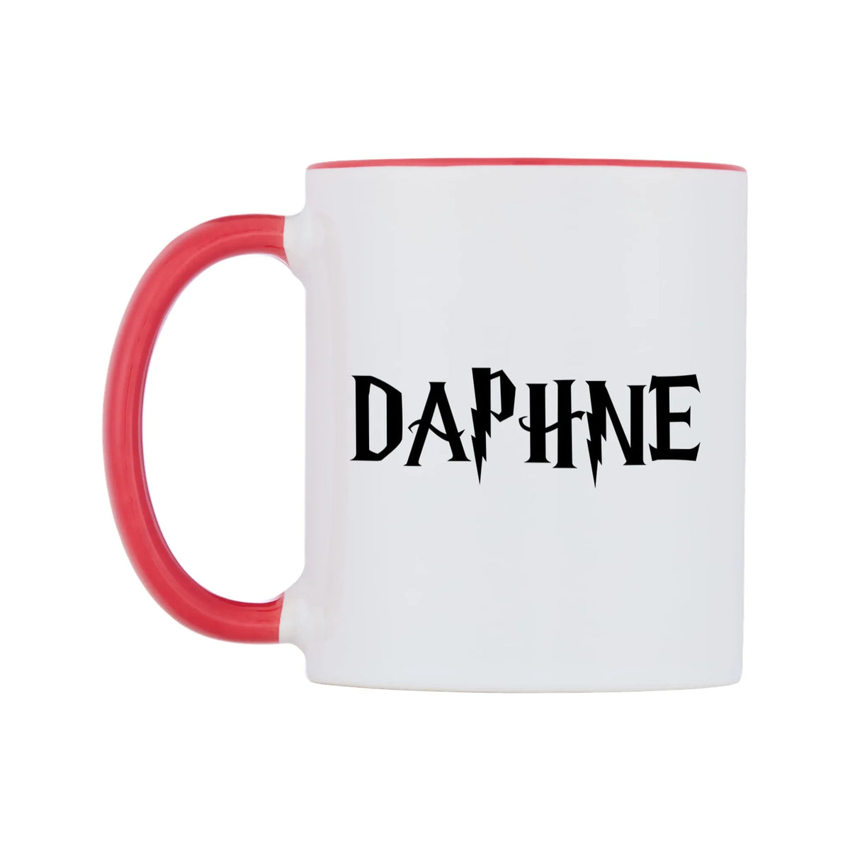 Daphne - Wizard Themed Mug — white 11oz gloss mug with a red inside and handle, right side, on a white background