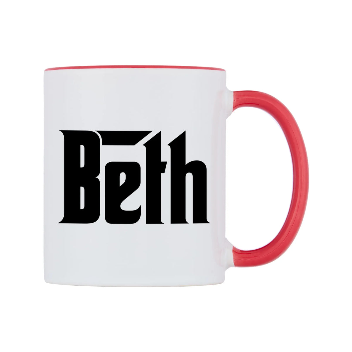 Beth - Godfather Themed Mug — white 11oz gloss mug with a red inside and handle, left side, on a white background