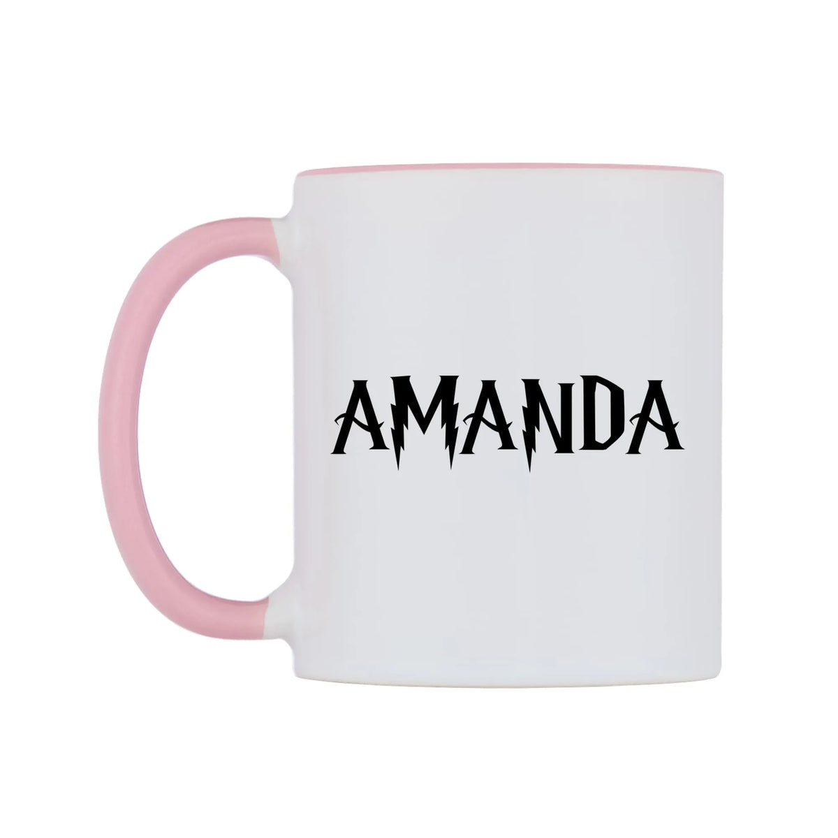 Amanda - Wizard Themed Mug — white 11oz gloss mug with a pink inside and handle, right side, on a white background