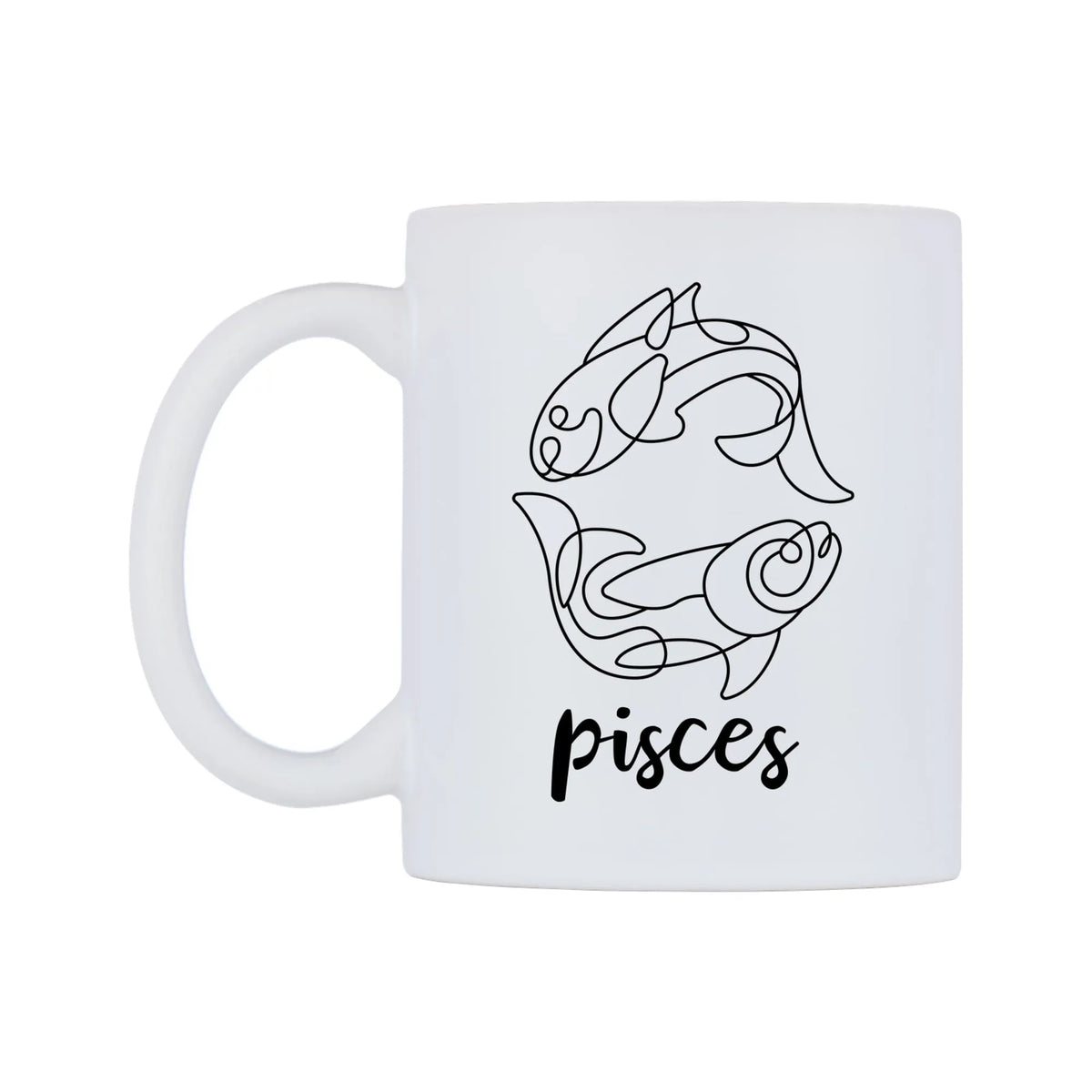 Zodiac Sign Pisces Mug — white 11oz gloss mug, right side, on a white background