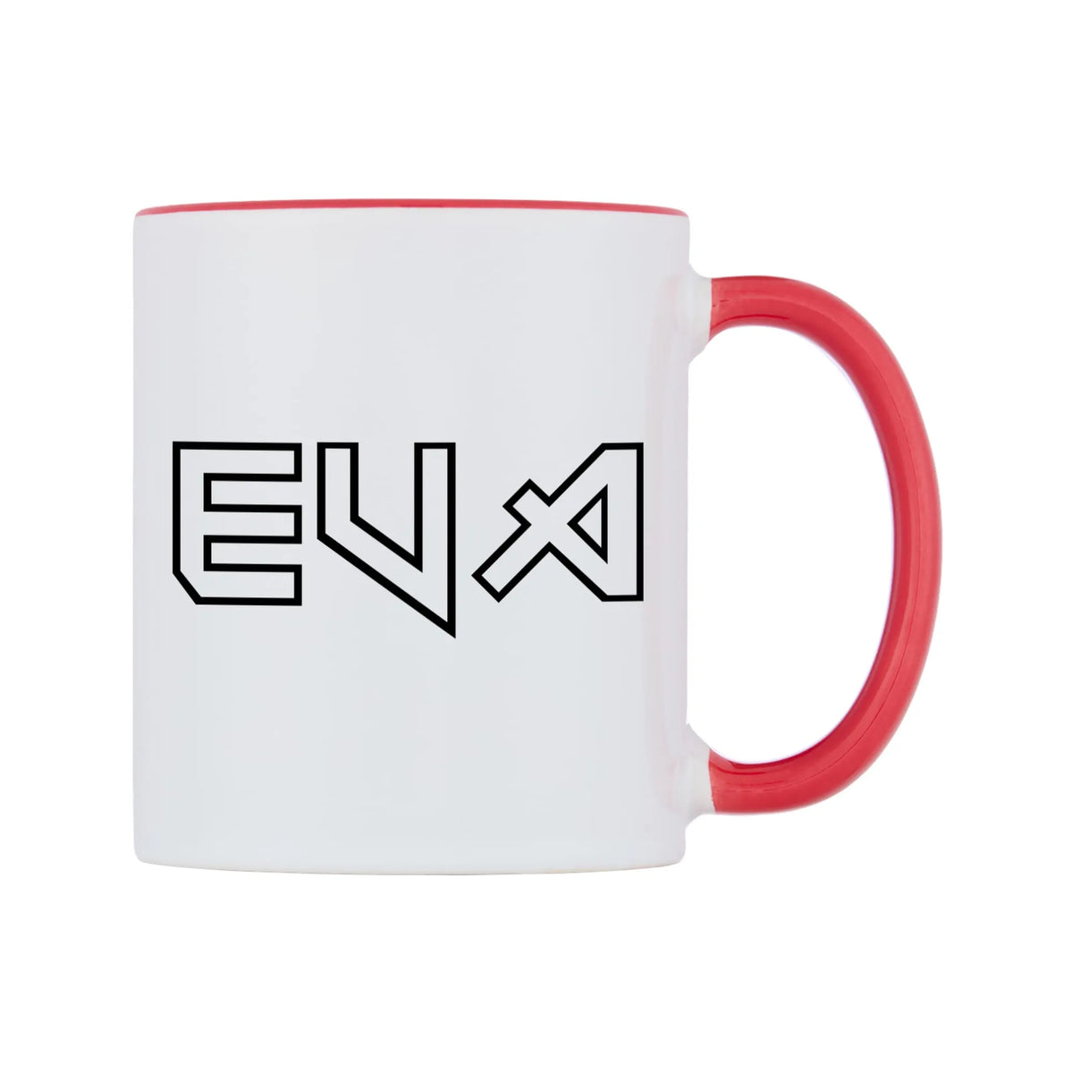 Eva - Iron Maiden Themed Mug — white 11oz gloss mug with a red inside and handle, left side, on a white background