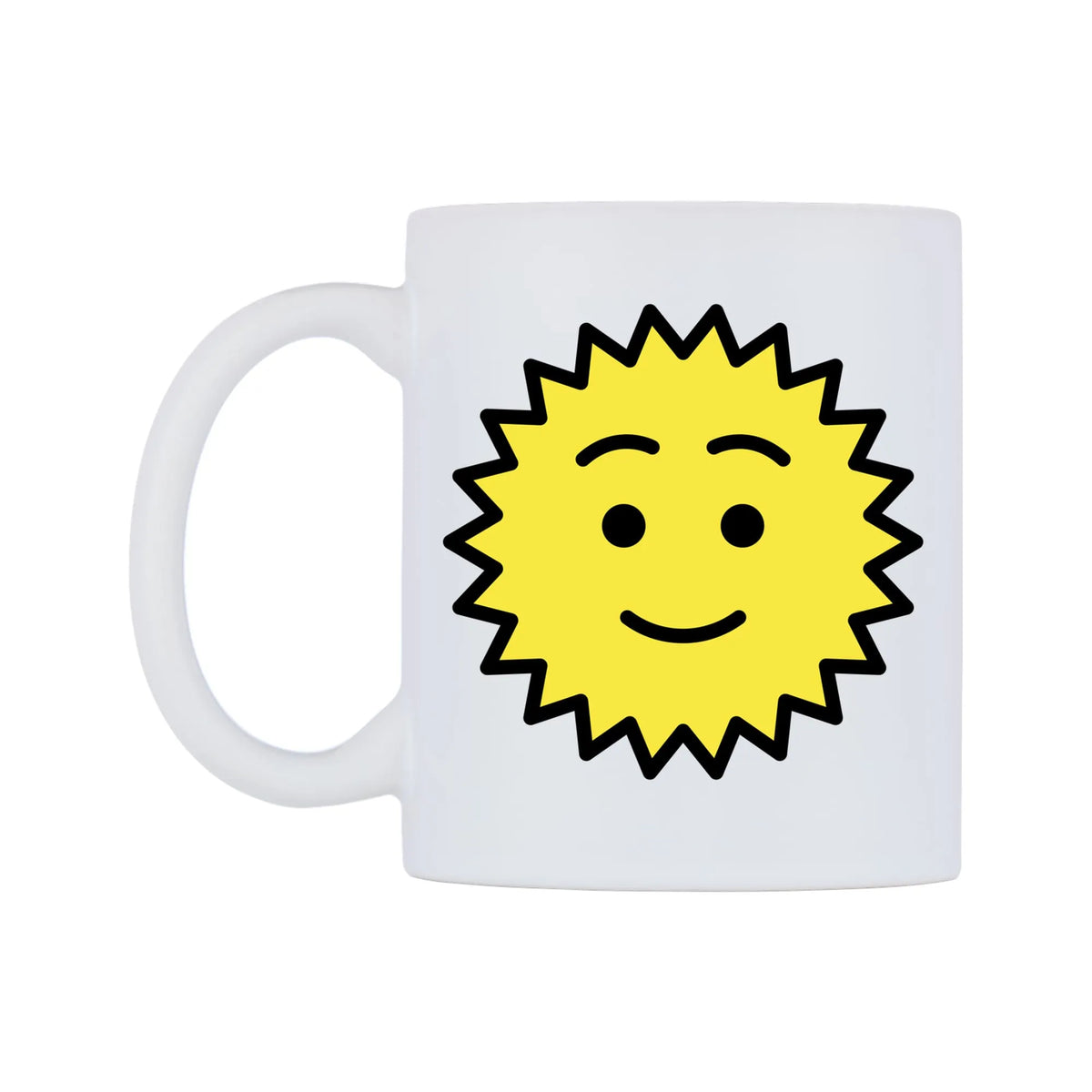 Sun With Face Emoji Mug — mug, right side, on a white background