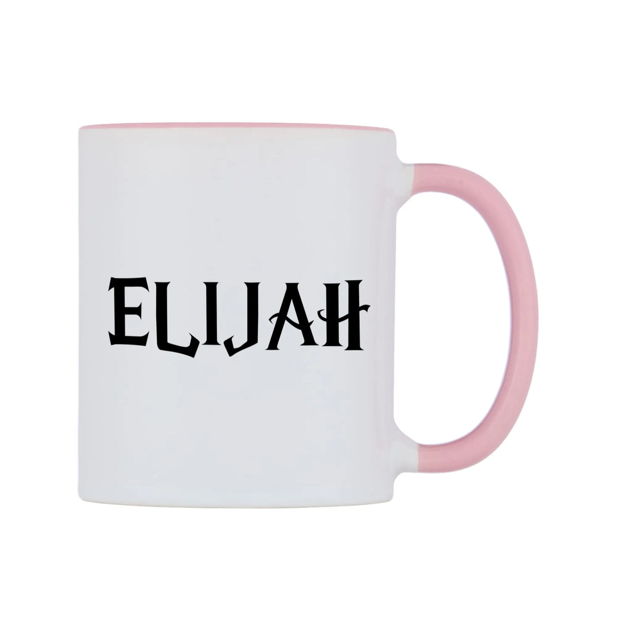 Elijah - Wizard Themed Mug — white 11oz gloss mug with a pink inside and handle, left side, on a white background