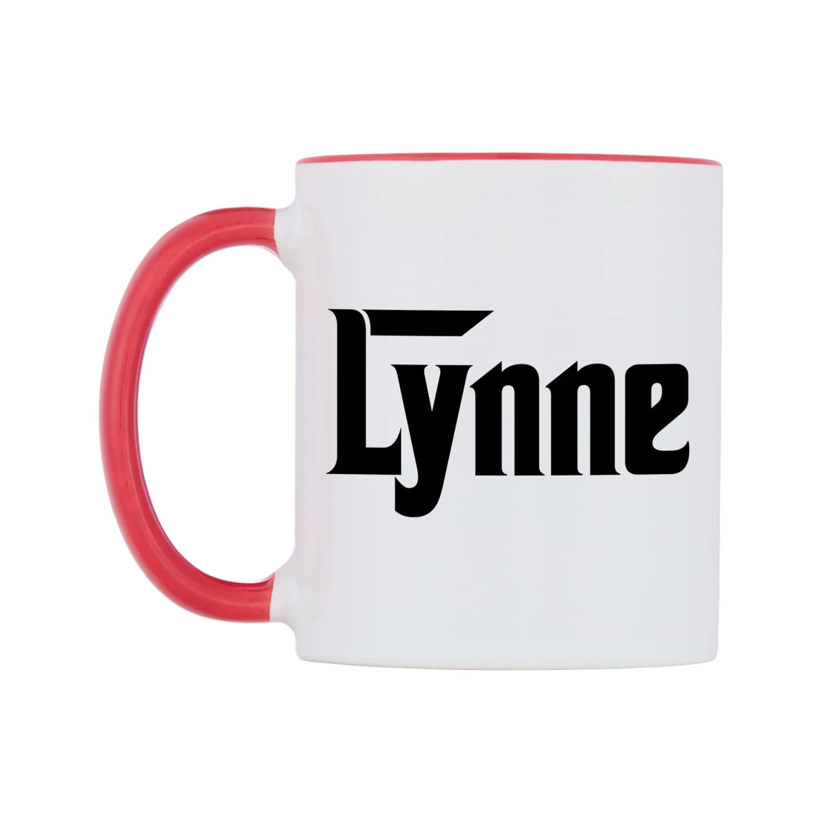 Lynne - Godfather Themed Mug — white 11oz gloss mug with a red inside and handle, right side, on a white background