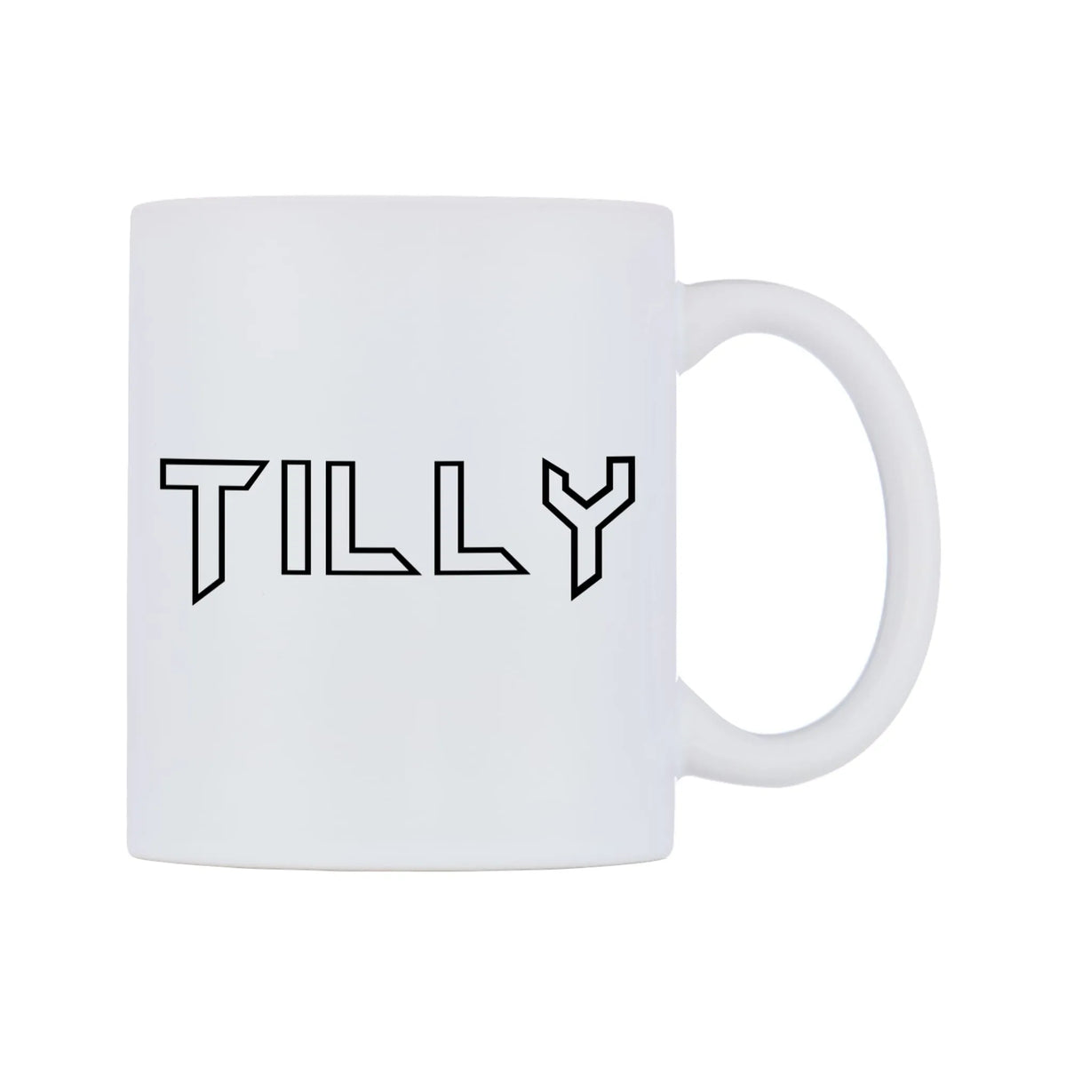 Tilly - Iron Maiden Themed Mug — white 11oz gloss mug, left side, on a white background