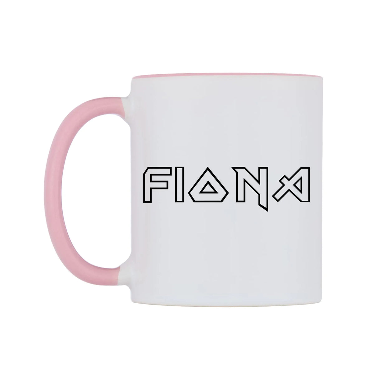 Fiona - Iron Maiden Themed Mug — white 11oz gloss mug with a pink inside and handle, right side, on a white background
