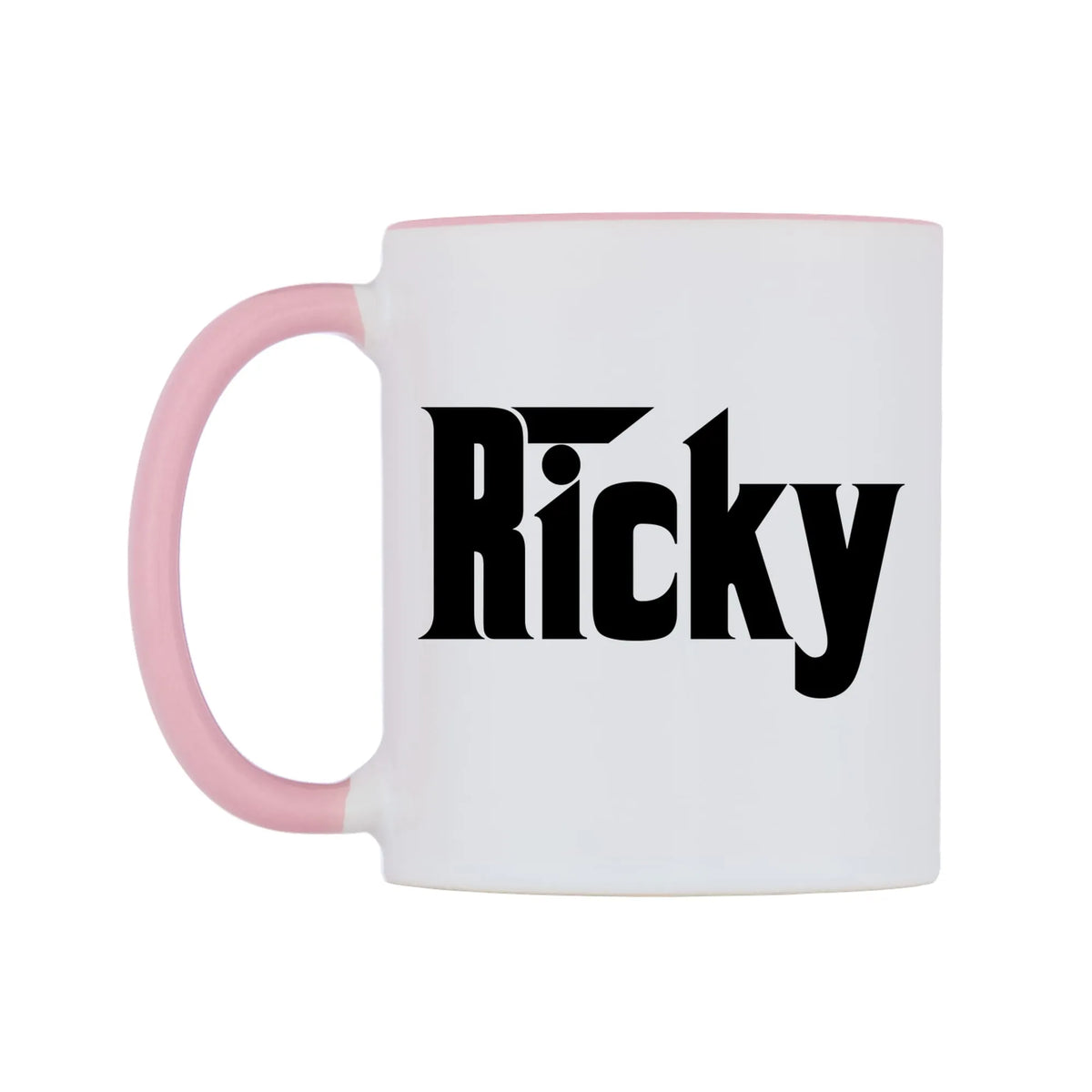 Ricky - Godfather Themed Mug — white 11oz gloss mug with a pink inside and handle, right side, on a white background