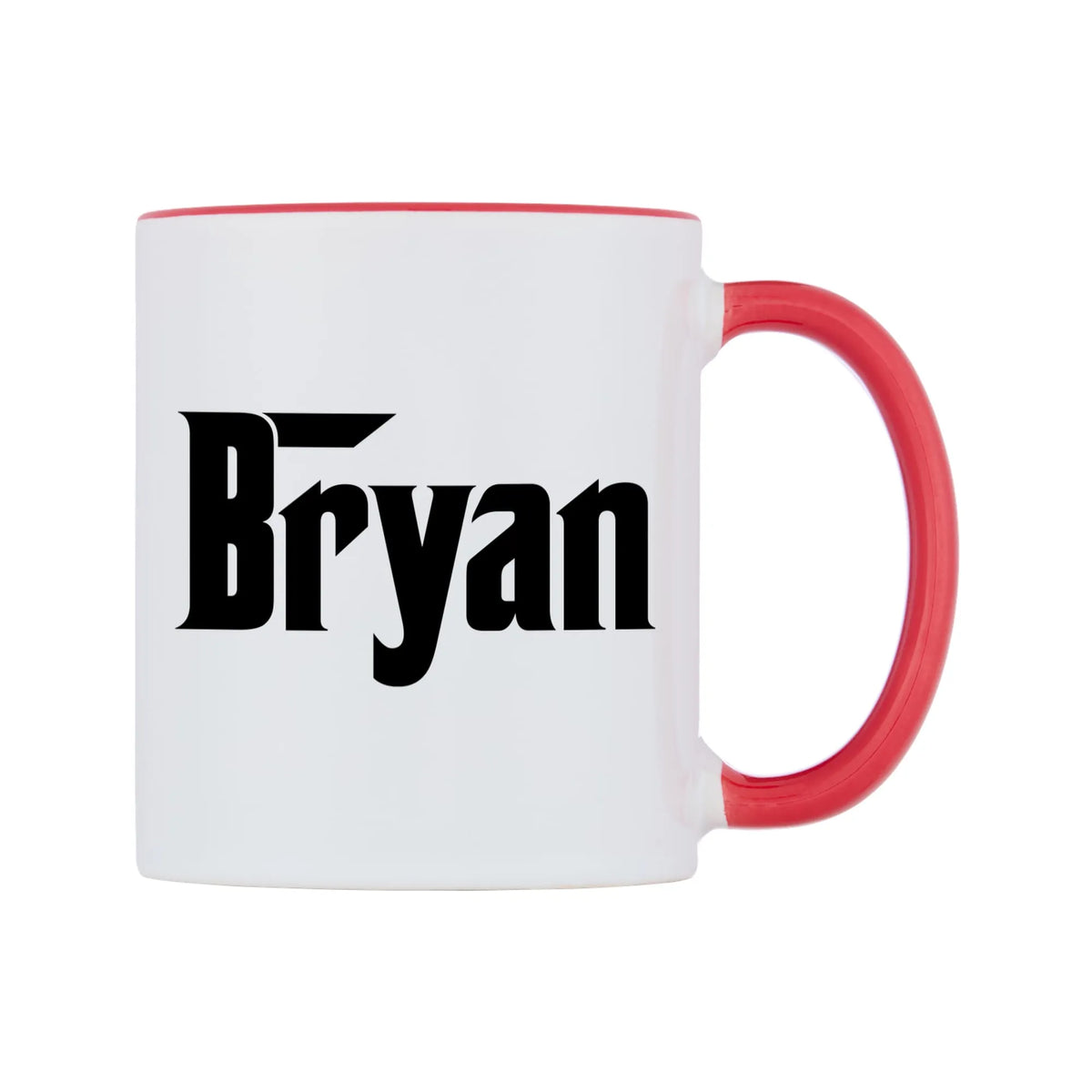 Bryan - Godfather Themed Mug — white 11oz gloss mug with a red inside and handle, left side, on a white background