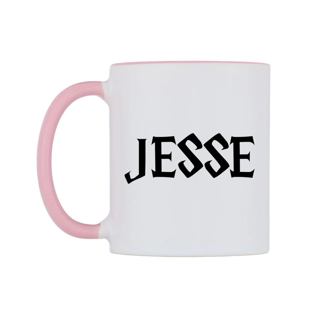 Jesse - Wizard Themed Mug — white 11oz gloss mug with a pink inside and handle, right side, on a white background