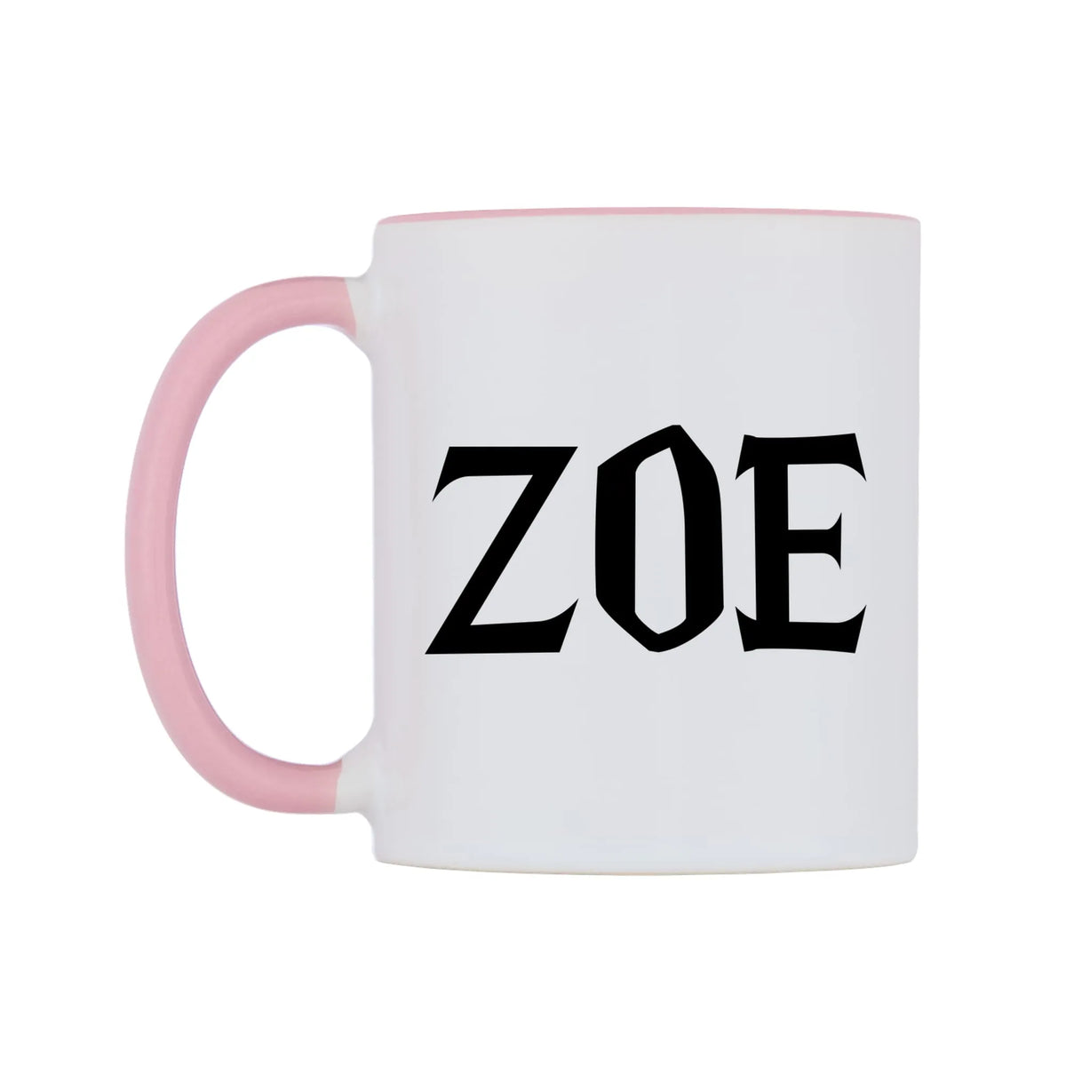 Zoe - Wizard Themed Mug — white 11oz gloss mug with a pink inside and handle, right side, on a white background