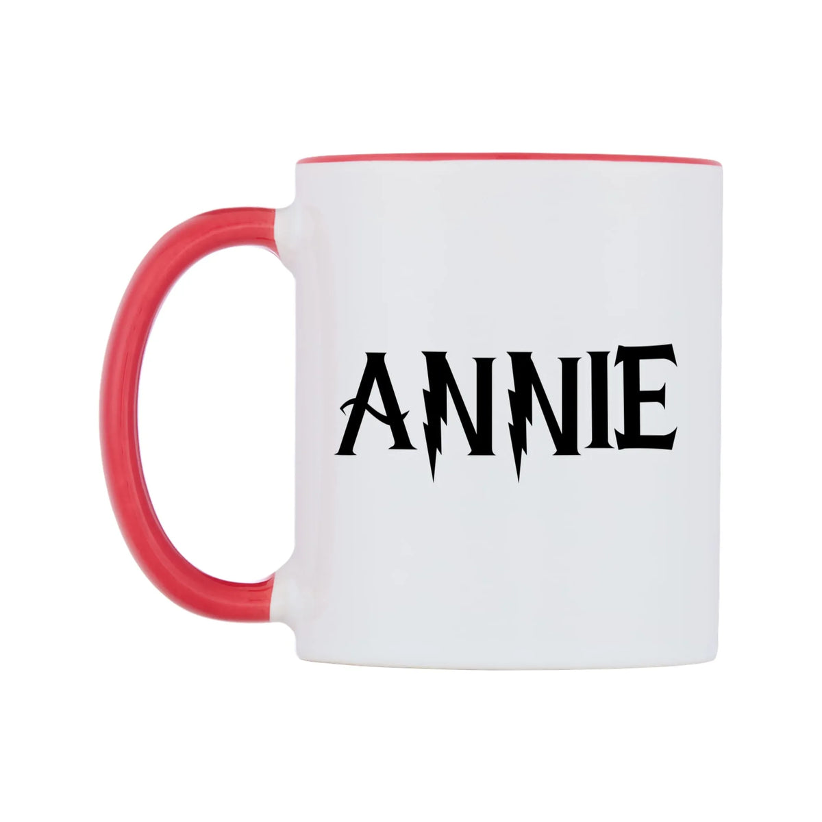 Annie - Wizard Themed Mug — white 11oz gloss mug with a red inside and handle, right side, on a white background