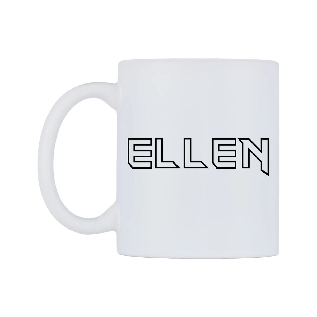 Ellen - Iron Maiden Themed Mug — white 11oz gloss mug, right side, on a white background