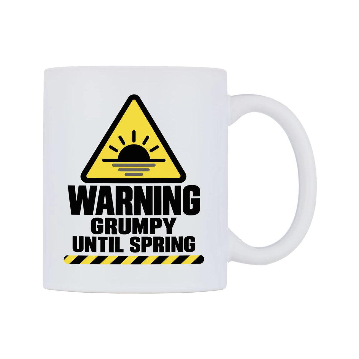 Grumpy Until Spring Warning Mug — mug, left side, on a white background