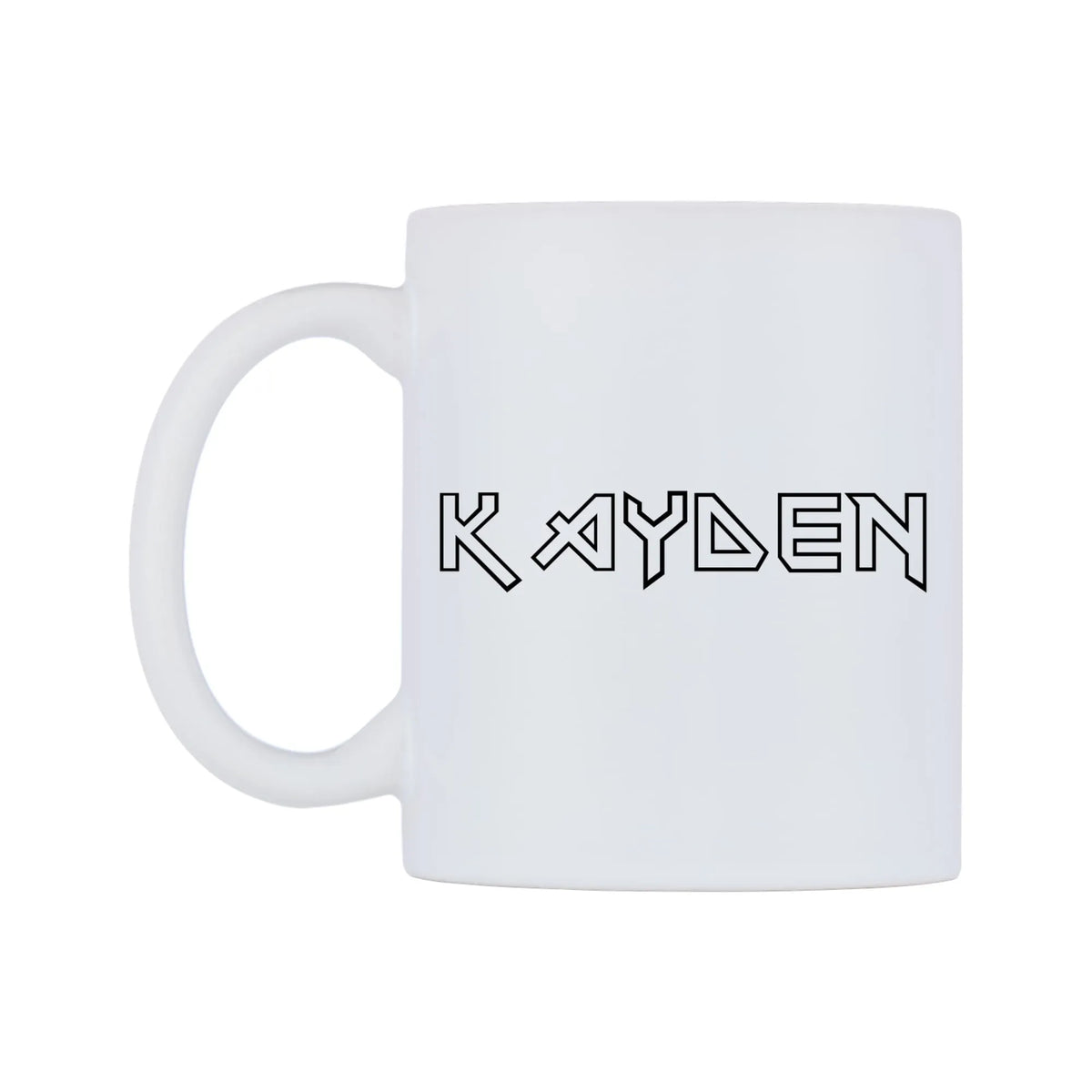 Kayden - Iron Maiden Themed Mug — white 11oz gloss mug, right side, on a white background