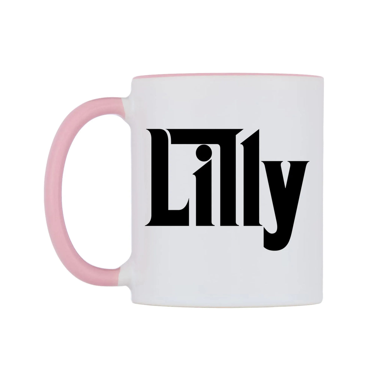 Lilly - Godfather Themed Mug — white 11oz gloss mug with a pink inside and handle, right side, on a white background