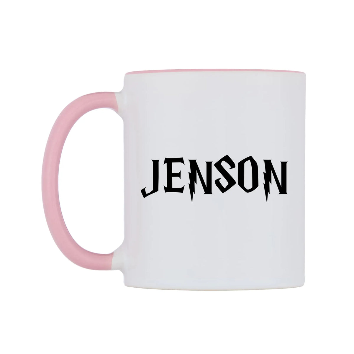 Jenson - Wizard Themed Mug — white 11oz gloss mug with a pink inside and handle, right side, on a white background