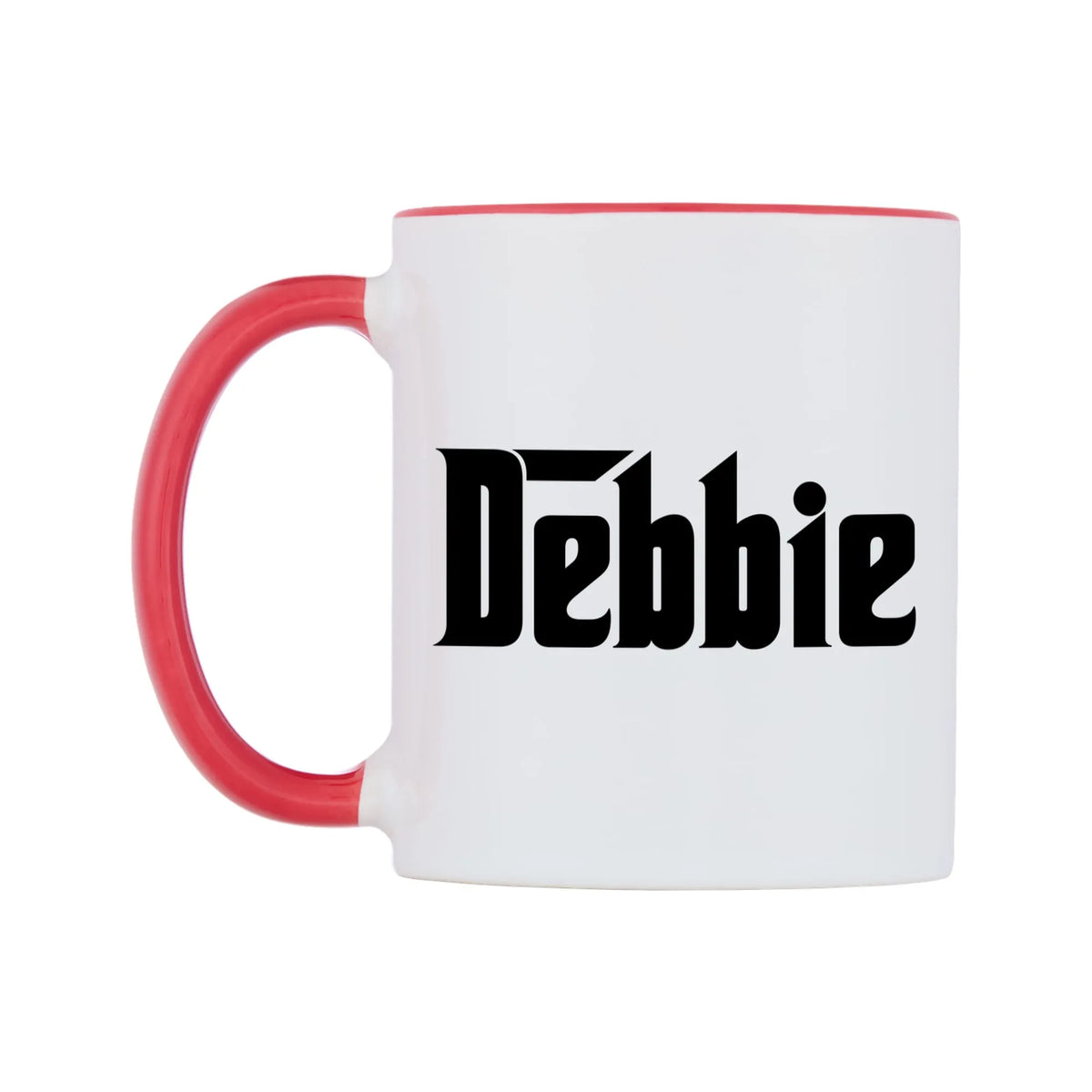 Debbie - Godfather Themed Mug — white 11oz gloss mug with a red inside and handle, right side, on a white background