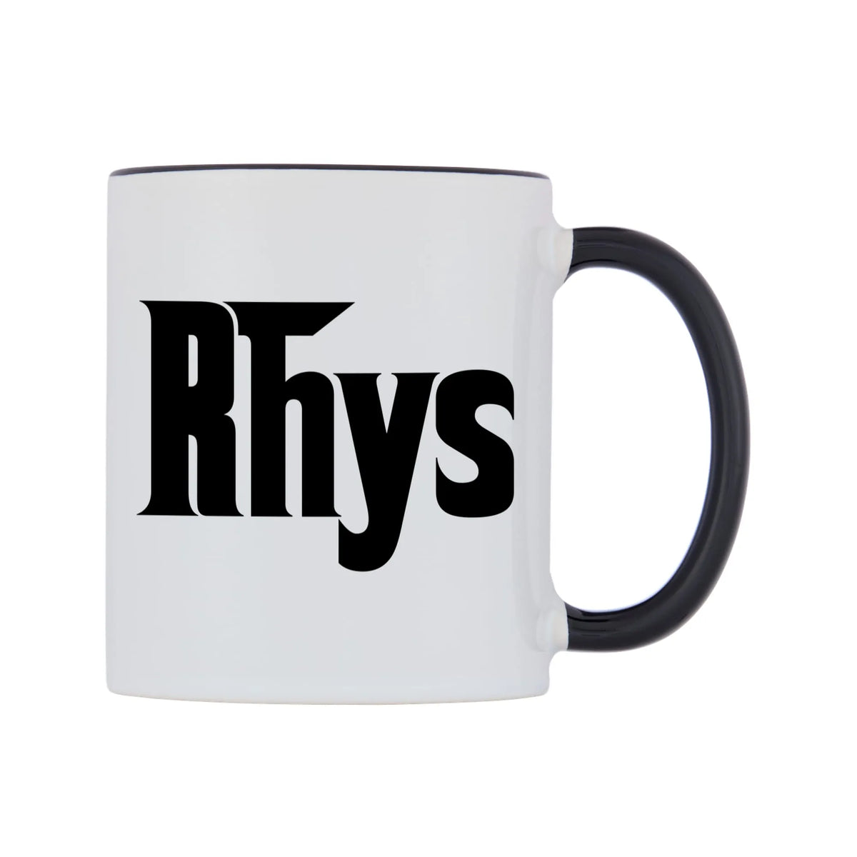 Rhys - Godfather Themed Mug — white 11oz gloss mug with a black inside and handle, left side, on a white background