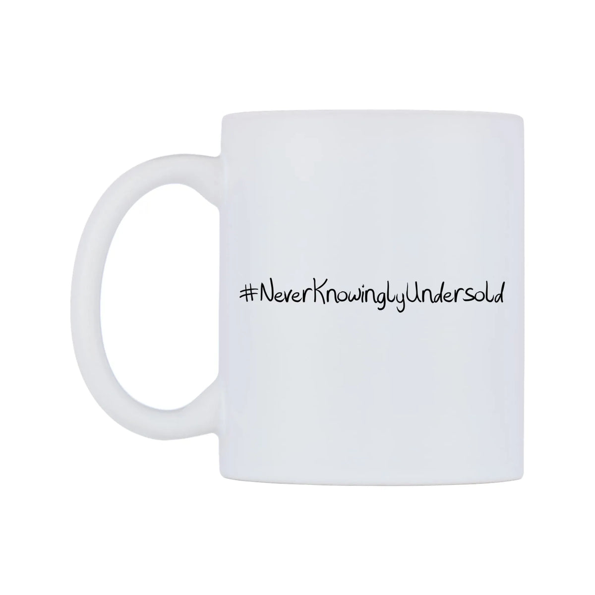 NeverKnowinglyUndersold Mug — mug, right side, on a white background