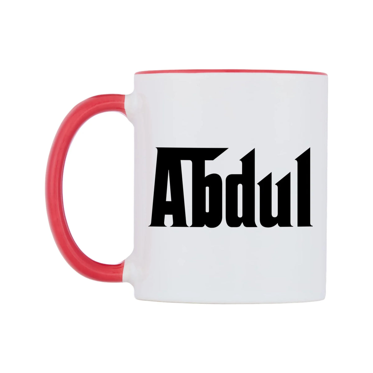 Abdul - Godfather Themed Mug — white 11oz gloss mug with a red inside and handle, right side, on a white background