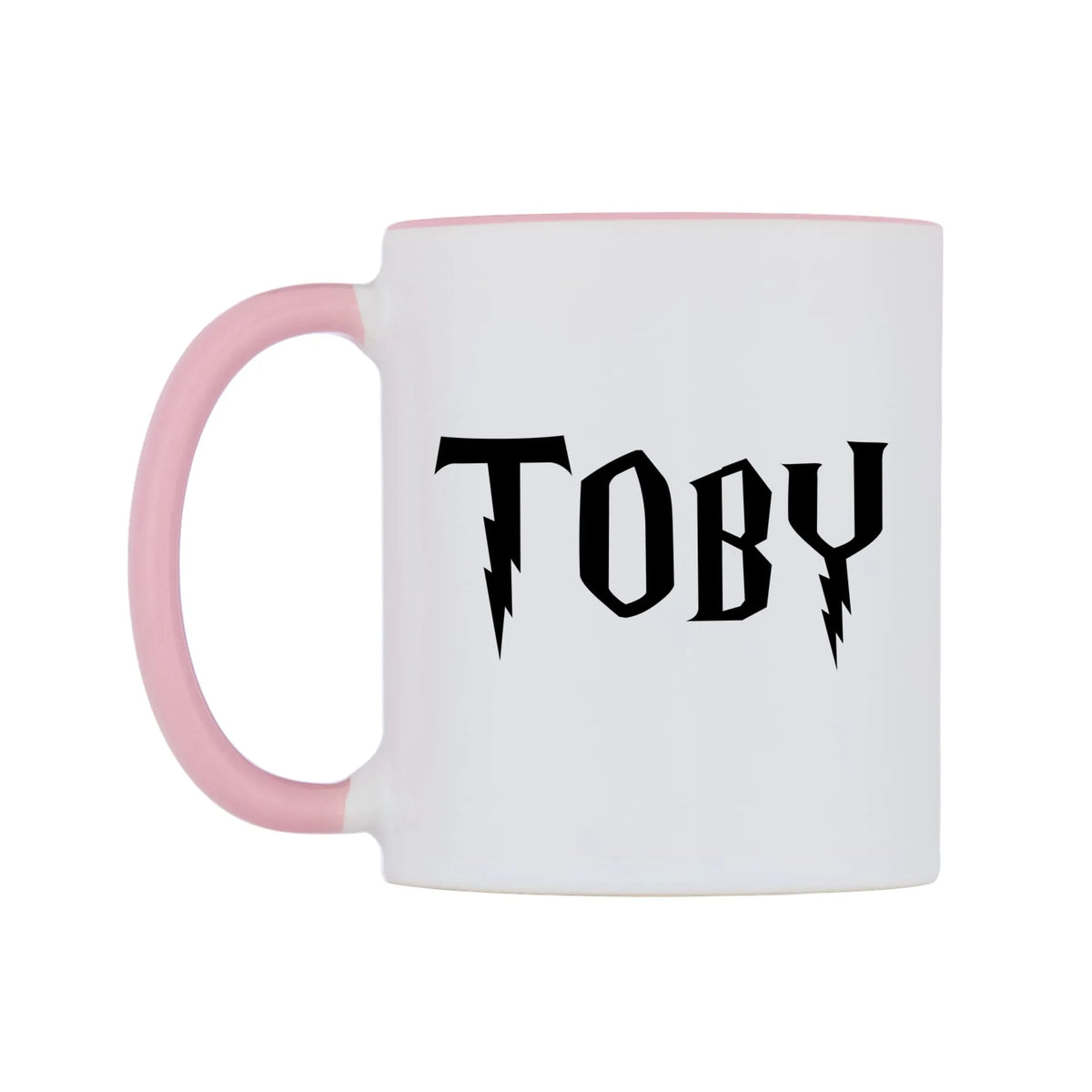Toby - Wizard Themed Mug — white 11oz gloss mug with a pink inside and handle, right side, on a white background