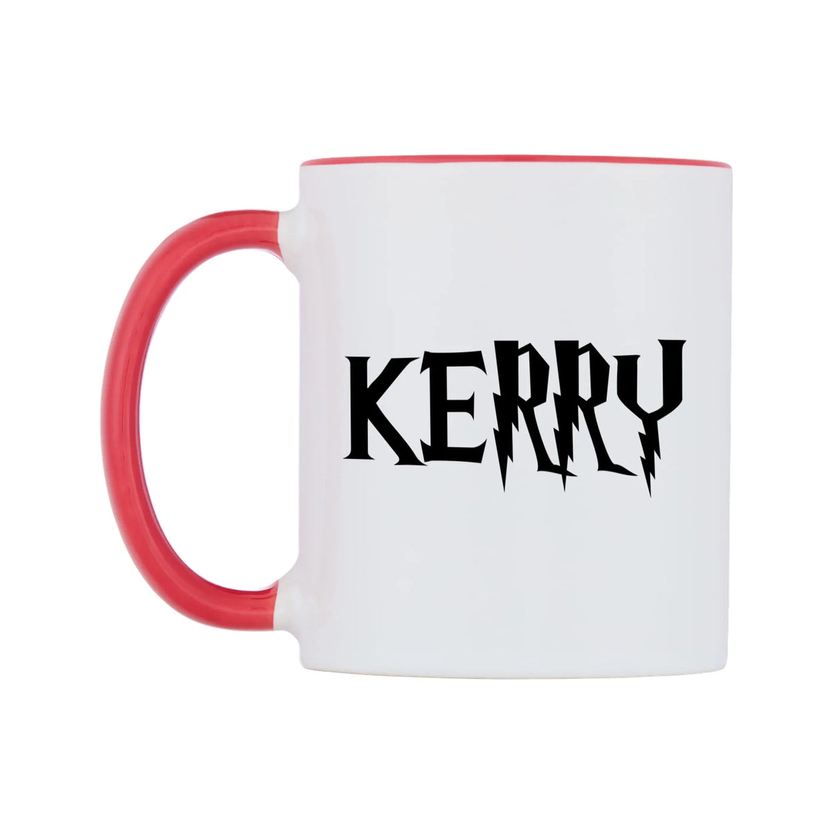 Kerry - Wizard Themed Mug — white 11oz gloss mug with a red inside and handle, right side, on a white background