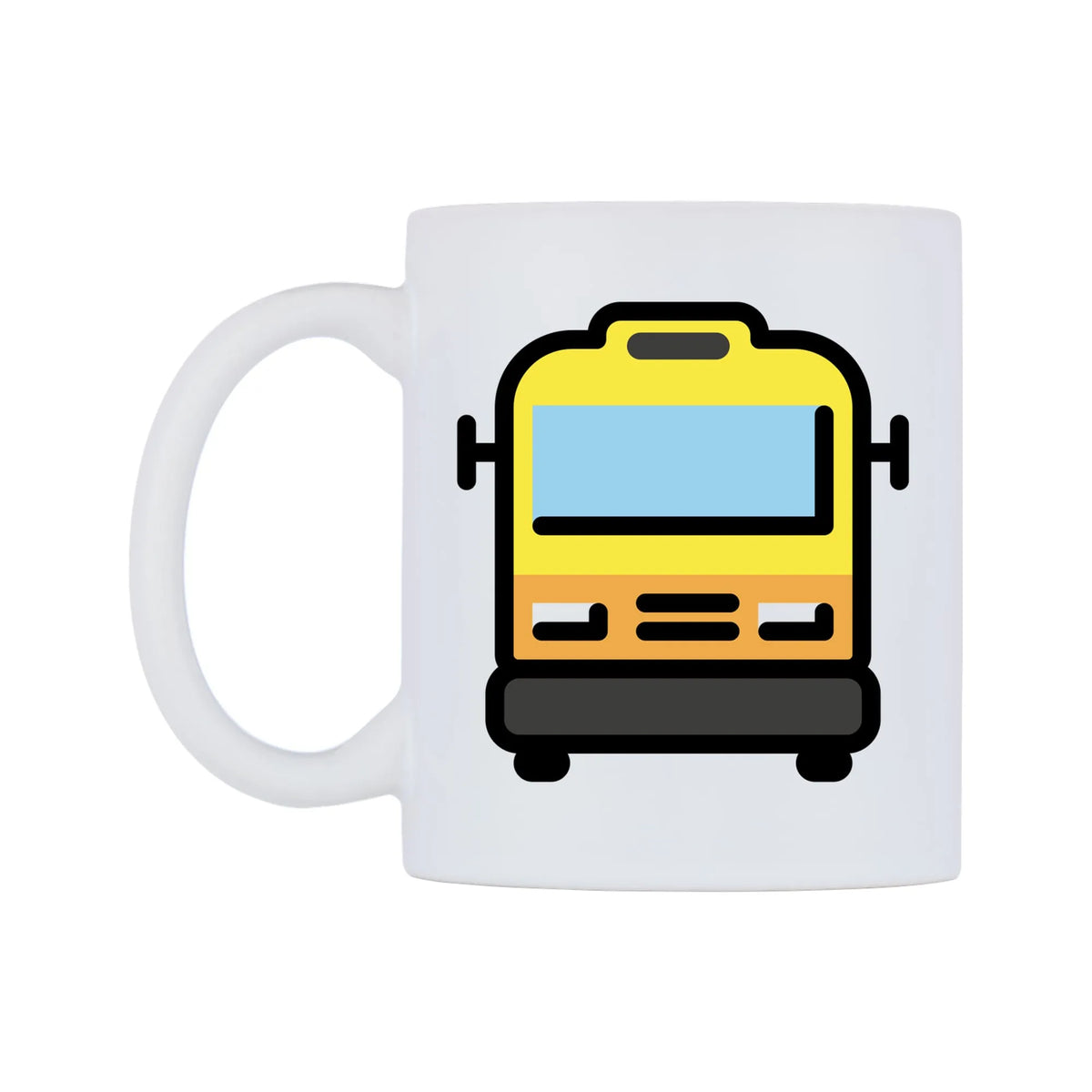 Oncoming Bus Emoji Mug — mug, right side, on a white background