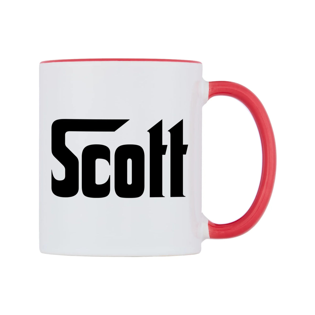 Scott - Godfather Themed Mug — white 11oz gloss mug with a red inside and handle, left side, on a white background