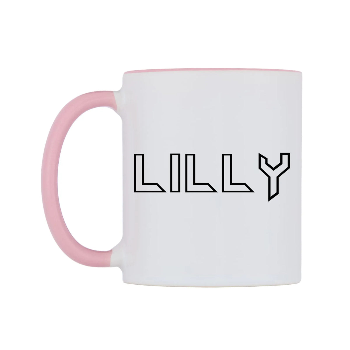 Lilly - Iron Maiden Themed Mug — white 11oz gloss mug with a pink inside and handle, right side, on a white background