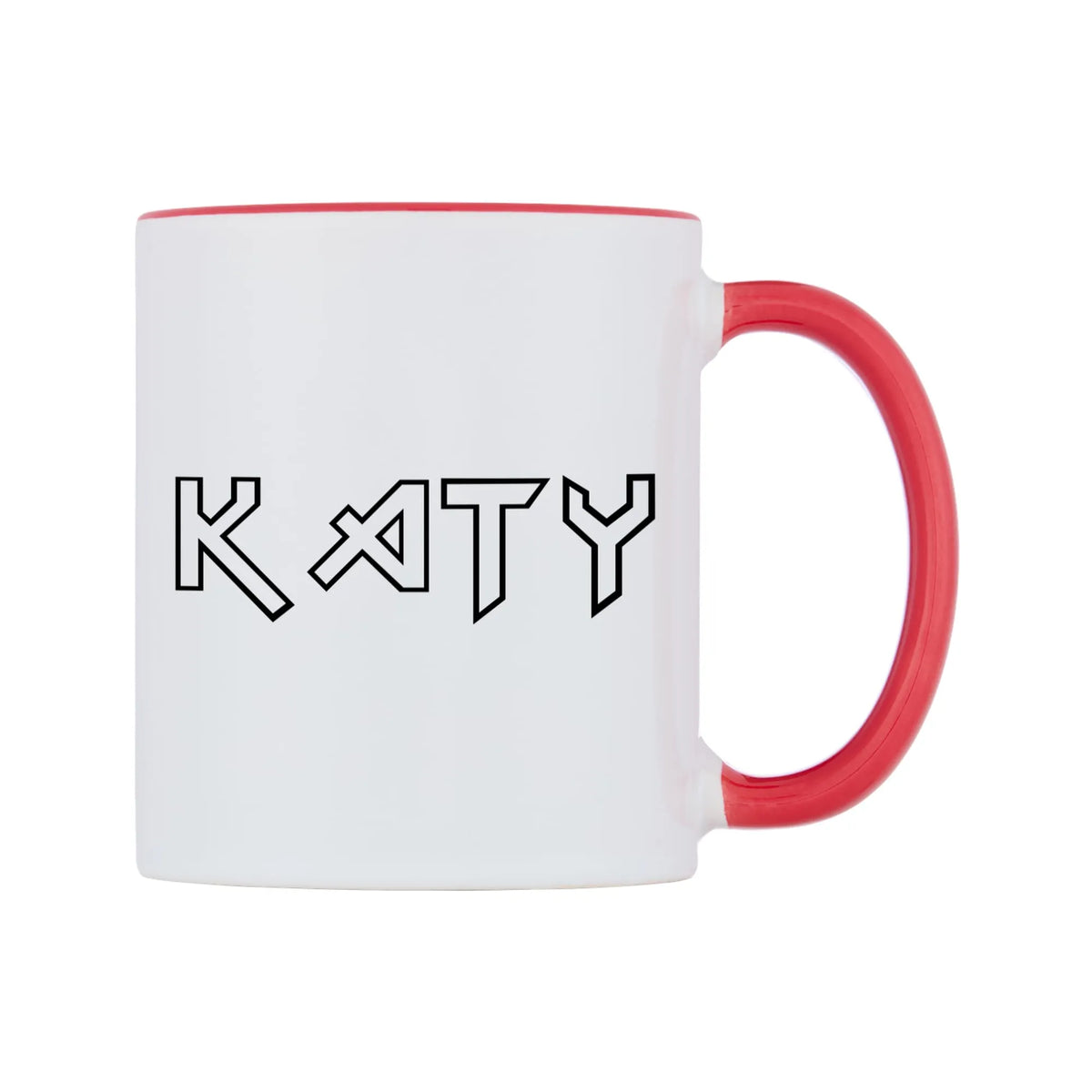 Katy - Iron Maiden Themed Mug — white 11oz gloss mug with a red inside and handle, left side, on a white background