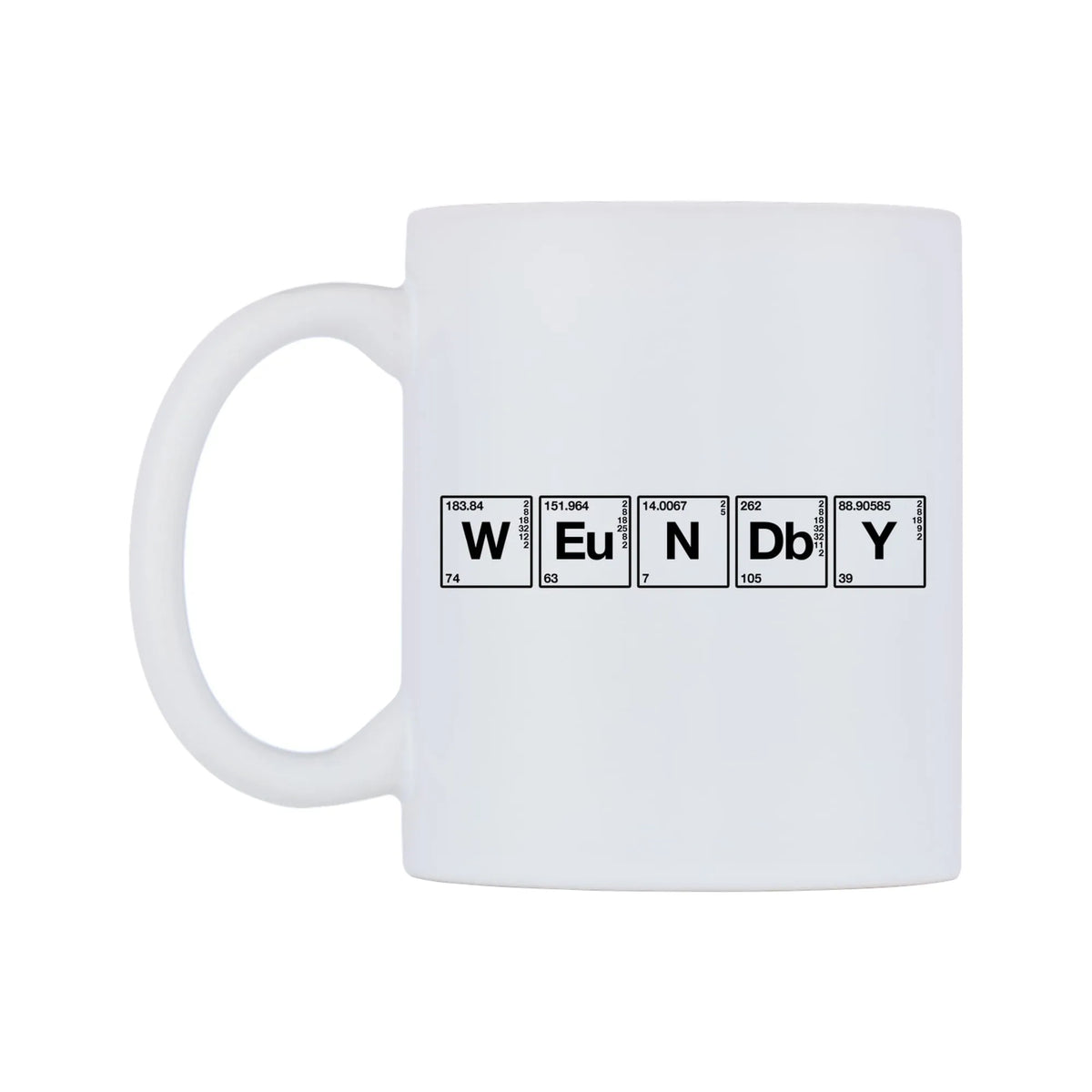 Wendy - Chemistry Themed Mug — mug, right side, on a white background