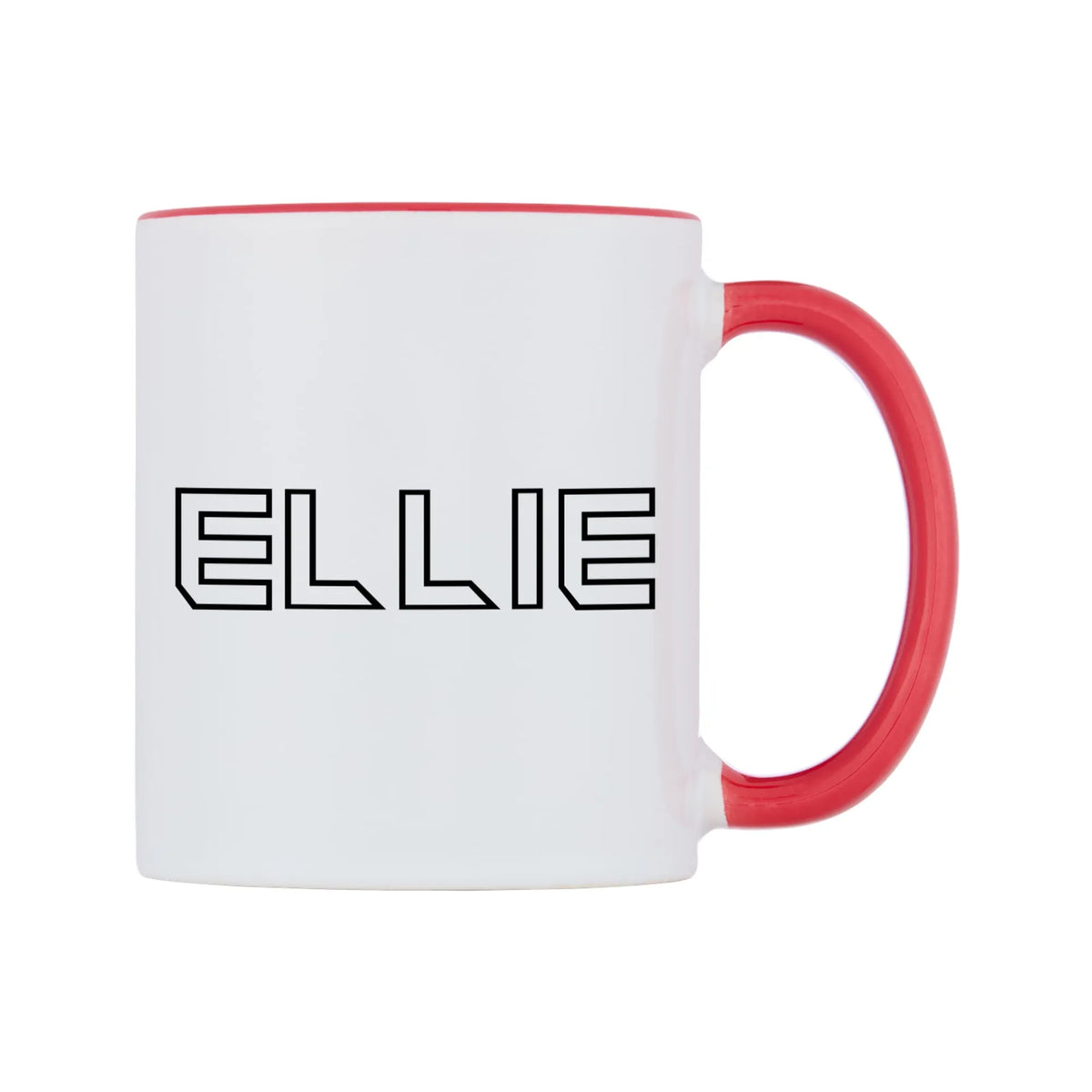 Ellie - Iron Maiden Themed Mug — white 11oz gloss mug with a red inside and handle, left side, on a white background