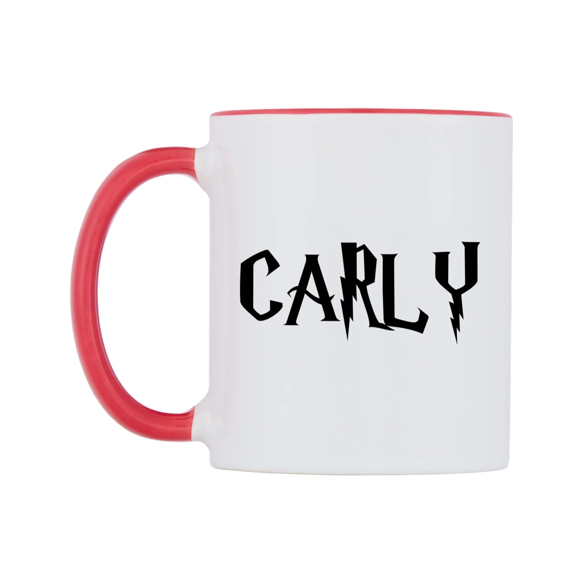 Carly - Wizard Themed Mug — white 11oz gloss mug with a red inside and handle, right side, on a white background