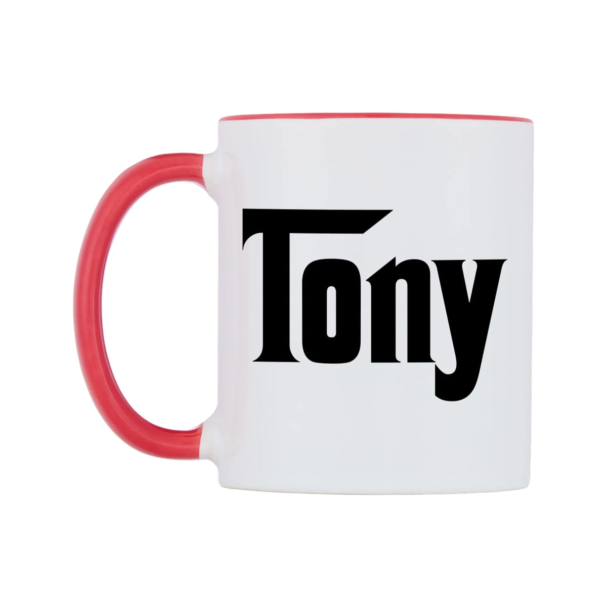 Tony - Godfather Themed Mug — white 11oz gloss mug with a red inside and handle, right side, on a white background